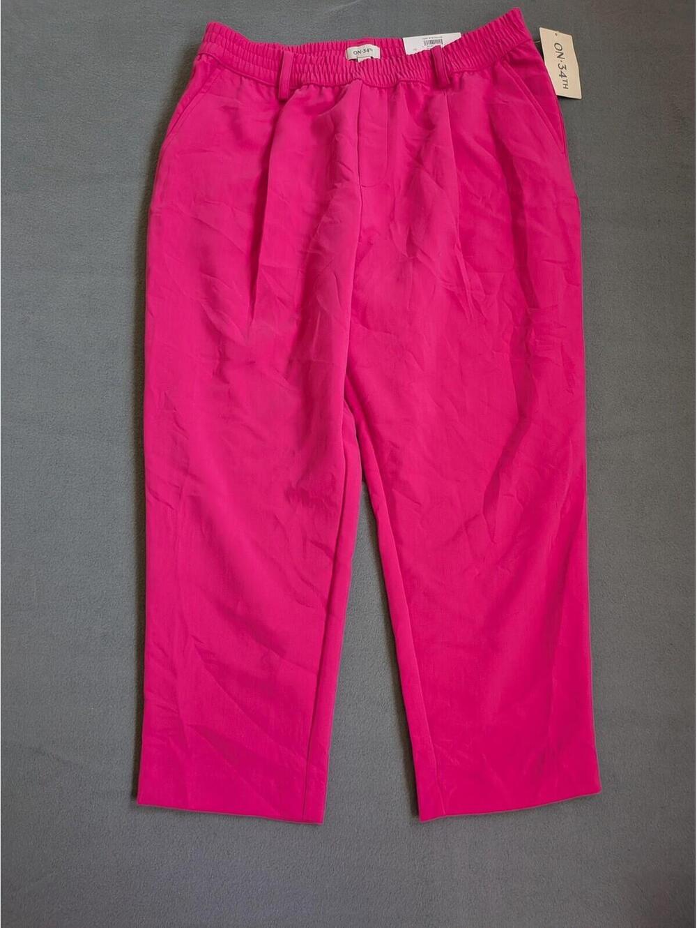 ON 34th Pants Womens L Pink Pleated Pull On Elastic Waist Cropped Dress Workwear